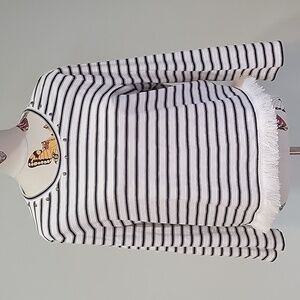 KATE SPADE black & white striped shirt with fringe.  100% cotton. Size XXL